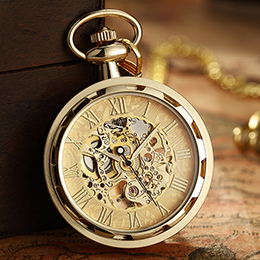 懐中時計 ローマ数字 ダイヤル機械式 手巻 フォブチェーン Goldの商品画像
