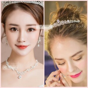  new goods Cubic Zirconia 3 point set earrings ( earrings )& Tiara & necklace wedding wedding accessory wedding 