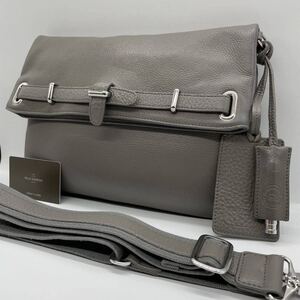 1円 PELLE MORBIDA ペッレモルビダ 2way ハンドバッグ ショルダーバッグ メンズ オールレザー シボ革 手持ち 斜め掛け チャーム付き グレー