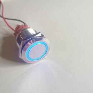 LED付きボタン 青　Blue　19mm ラッチ式　防水