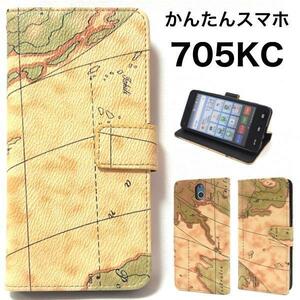 ◆かんたんスマホ 705kc ケース 705kcケース マップデザイン手帳型ケース