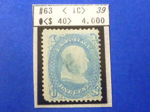 22L A N24 America stamp the first period 1861 year SC#63 1c used ( blue .) [SC appraisal $45]