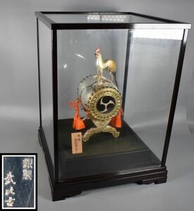 関武比古作 銀製 ガラスケース付 本体約483g / 置物鶏太鼓