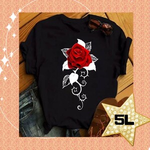 大きいサイズ チュニック 5Ｌレディース ブラウス トップス Tシャツ 薔薇 カジュアル デニム 部屋着 黒 ゆったり