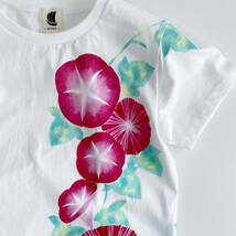 レディース Tシャツ Lサイズ ピンク朝顔柄Tシャツ ホワイト ハンドメイド 手描きTシャツ 花柄　G-L_画像2