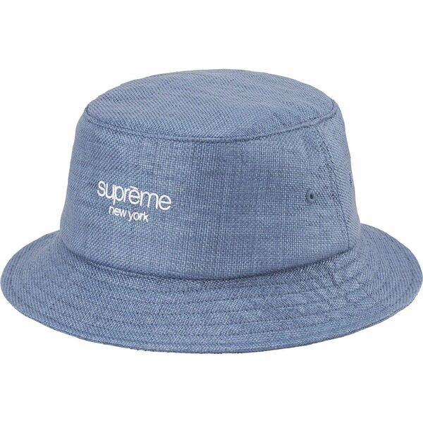 送料無料 S/M 青 Supreme 22SS Raffia Crusher Navy シュプリーム ラフィア クラッシャー バケットハット Classic logo クラシックロゴ 