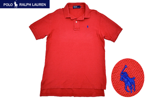 Y-4365★美品★Polo by Ralph Lauren ポロ ラルフローレン★正規品 レッド赤色 ポニー刺繍 鹿の子 半袖 ポロシャツ Ｍ