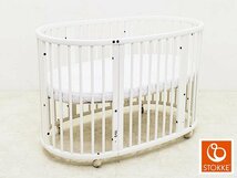 P2468【展示極美品】【STOKKE/ストッケ】スリーピー ベッド/ベビーベッド/白/ホワイト/北欧家具/キャスター付/マットレス付/10万_画像1