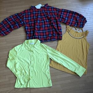  new goods child 150 size brand clothes 3 pieces set 22OCTOBRE OLIVE des OLIVE no sleeve tunic collar attaching shirt 