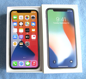 ★動作良好 美品★ バッテリ100% SIMフリー Apple iPhoneX 256 GB シルバー SIMロック解除済 格安SIM利用可 スピード発送 iPhone X