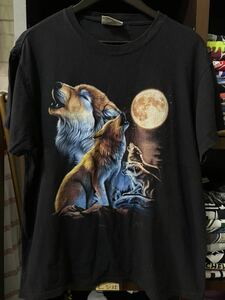 ★USA古着　オオカミ　満月　遠吠え　Ｔシャツ 黒　BLACK 2XL 大きいサイズ