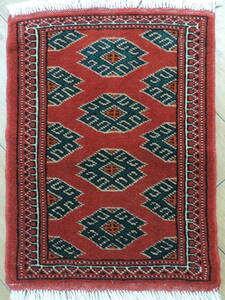 ペルシャ絨毯 カーペット ラグ 高品質ウール 手織り 高級 ペルシャ絨毯の本場 イラン トルクメン産 玄関マット 58cm×40cm 本物保証 直輸入
