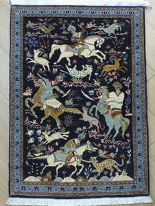 ペルシャ絨毯 カーペット ラグ ウール100% 手織り 高級 ペルシャ絨毯の本場 イラン ナイン産 玄関マット 112cm×77cm 本物保証 直輸入