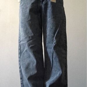 細見えシルエット ストレートパンツ ウエストギャザー SPINNS スピンズ ケミカルブルー 骨格ウェーブ