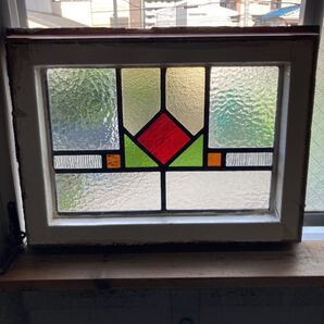 8s-650 アンティークステンドグラス ダイヤ柄/花草柄/格子柄 1920年代英国製/イギリス製