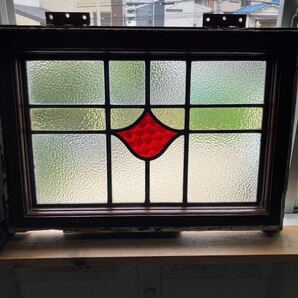 8s-709 アンティークステンドグラス 花蕾柄/格子柄 1920年代英国製/イギリス製