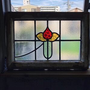 8s-712 アンティークステンドグラス 花草柄/格子柄 1920年代英国製/イギリス製