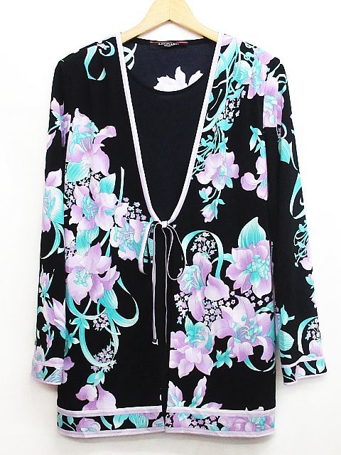 極美品 レオナール カンカン素材 カーディガン 花柄 シースルー 大きい