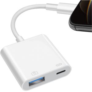 USB変換アダプタ i-Phone/i-Padに適用 2in1 USB変換OTG機能双方向 高速転送 i-Phone/i-Pad高速充電専用アダプタ