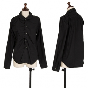 ブラックコムデギャルソンBLACK COMME des GARCONS コットンギャザーデザインラウンドカラーシャツ 黒S 【レディース】