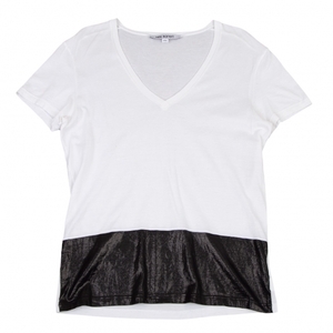 ニールバレットNeil Barrett コットンコーティングバイカラーVネックTシャツ 白黒XS 【メンズ】