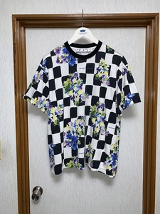 S 美品 2021 OFF-WHITE CHECK FLOWERS Tシャツ オフホワイト イーストランド