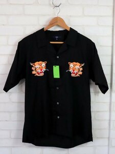 【新品】 CIAOPANIC　チャオパニック　半袖 ボタン シャツ 刺繍 虎 トラ タイガー 柄　ブラック Lサイズ