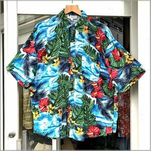 ★HAWAIAN OMNI Ⅱ　90s　レーヨン　半袖シャツ　アロハシャツ　size L★検 ビンテージ ハイビスカス アメリカ 古着 ハワイアンシャツ