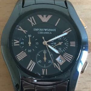 432-0021 EMPORIO ARMANI エンポリオアルマーニ メンズ腕時計 クロノグラフ クオーツ セラミック AR-1410 電池切れ 動作未確認　ジャンク