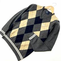 フレッドペリー ☆ FRED PERRY メリノウール アーガイルチェック Vネック ニット セーター S プレッピー アメカジ アイビー 古着MIX■BA174_画像1