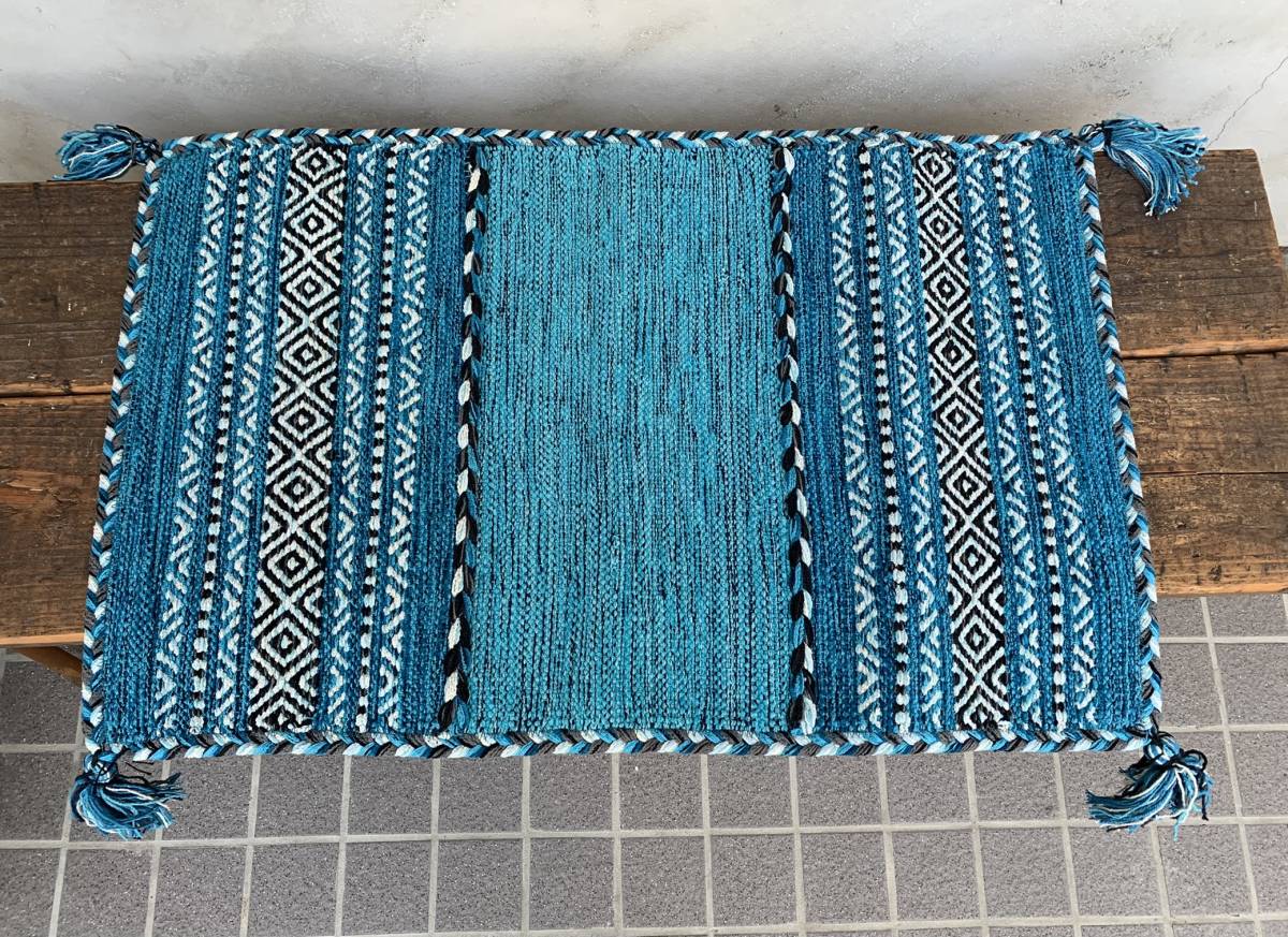 ★Handmade★Unused★Made in India★Rug★Matt★Carpet★Blue★Interior★Approx. 51.5 x 82cm★, carpet, rug, mat, rug, Rugs in general