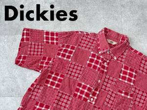 ☆送料無料☆ Dickies ディッキーズ 古着 半袖 パッチワーク ボタンダウン シャツ メンズ M レッド トップス 中古 即決