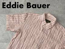 ☆送料無料☆ Eddie Bauer エディーバウアー 古着 半袖 ストライプ ボタンダウン シアサッカー シャツ メンズ S オレンジ トップス 中古 _画像1