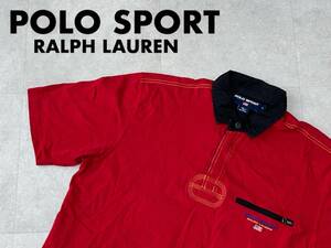 ☆送料無料☆ POLO SPORT RALPH LAUREN ポロスポーツ ラルフローレン 古着 90’s ラバーボタン ポロシャツ メンズ L レッド トップス 中古