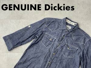 ☆送料無料☆ GENUINE Dickies ジェニュイン ディッキーズ 古着 半端袖 ダブルポケット シャツ メンズ M ネイビー トップス 中古 即決