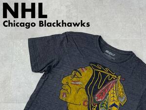 ☆送料無料☆ CCM シーシーエム USA直輸入 古着 NHL Chicago Blackhawks シカゴ・ブラックホークス Tシャツ メンズ M ダークグレー 中古