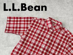 ☆送料無料☆ L.L.Bean エルエルビーン 古着 半袖 チェック ボタンダウン シャツ メンズ S 大きめ レッド トップス 中古 即決