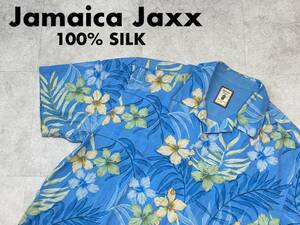 ☆送料無料☆ Jamaica Jaxx ジャマイカジャックス USA直輸入 古着 ハイビスカス柄 シルク アロハシャツ メンズ XL ブルー トップス 中古