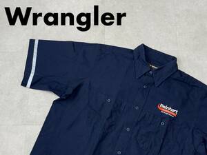 ☆送料無料☆ Wrangler WORK WEAR ラングラー USA直輸入 古着 リフレクター付き ワークシャツ メンズ L ネイビー トップス 中古 即決