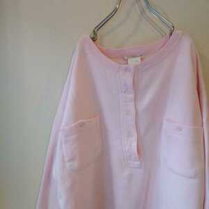 80s long sleeve shirt sweat pocket pink /Y173