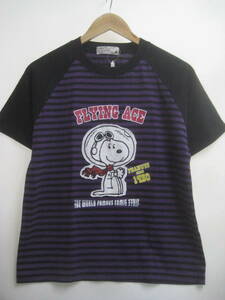 一点物!! PEANUTS ピーナッツ SNOOPY スヌーピー FLYING ACE フライングエース ボーダープリント Tシャツ パッチ仕様 サイズ S