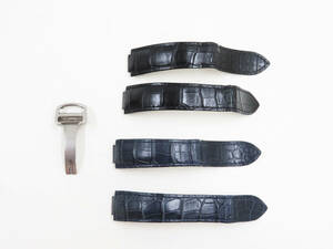 (n003) Caltier Cartier original leather strap crocodile ( 2 ps : black / navy ) buckle attaching 