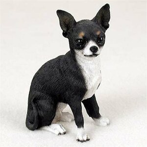 お座りしている、黒白のチワワ子犬 彫像 彫刻/ ドッグカフェ ペットショップ メキシコ 獣医 イヌカフェ（輸入品