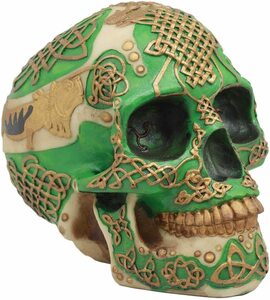 ケルトの結び目デザインのあるシャムロック(シロツメクサ)ライオン・グリーン・ゴールド・スカル（頭蓋骨）（輸入品
