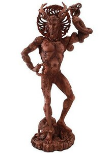ケルト神話の狩猟の神にして冥府神、ケルヌンノス 高さ 約25ｃｍ（レッド・ウッド色）彫刻 彫像シャーマンの呪術