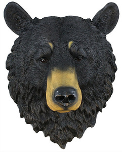 野生の黒熊(クマ) 頭部壁彫刻 彫像/ ハンティングトロフィー VIPルーム 貴賓室 壁装飾（輸入品）