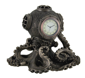 スチームパンク風 オクトパス(蛸) 卓上時計 ダイビングベル クロック 彫像 プレゼント 水族館 ダイバー(輸入品