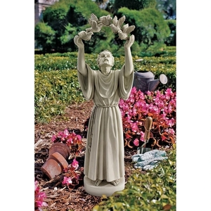 祝福する 平和の鳩を捧げ持つ、聖フランシス ガーデン彫刻 彫像/ カトリック教会 アッシジの聖フランチェスコ(輸入品