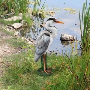 動物彫刻 水辺に佇むアオサギ（青鷺） 鳥の彫像 カラー置物フィギュア/屋外アウトドア ガーデン庭園 園芸（輸入品