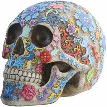 西洋彫刻 デッドシュガーの日カラフルな花飾りの頭蓋骨彫像/ 死者の日 サンタ・ムエルテ グリム・リーパー リメンバー・ミー（輸入品_画像2